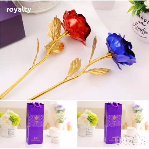 Прекрасна изкуствена роза с 24-каратово златно покритие и стойка , снимка 11 - Изкуствени цветя - 49089179