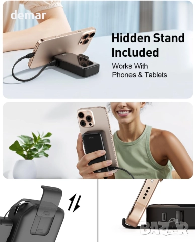 Външна батерия iWALK, ултра малка 10 000 mAh 30 W PD, USB C вход и изход, със стойка, снимка 2 - Външни батерии - 52444866