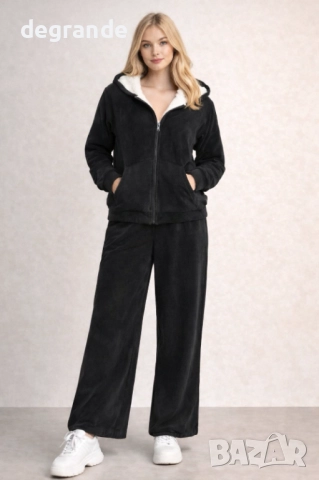 Уникално Топъл Дамски Екип в Черно Бордо Бежово