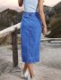 Неправилна дамска дънкова пола с висока талия, 3цвята , снимка 9