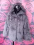 Сив металик палто от еко косъм с пухкава качулка ХЛ  , снимка 7
