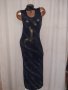 M/XL Черна много еластична дълга рокля със сребристи камъчета , снимка 1 - Рокли - 41158904