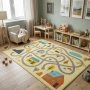 Детски килим за игра 120х160см - Светложълт килим с цветни къщички, противоплъзгащ и миещ се, снимка 4