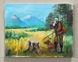 Картина Венелин Петров “Ловец с куче” масло върху платно, снимка 1