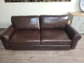 Кафяв кожен комплект дивани четворка и двойка с функция сън, снимка 2