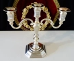 Посребрен свещник тройка,троен свещник от мед. , снимка 2
