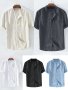 Мъжка едноцветна памучна ленена ежедневна риза с къс ръкав, 5цвята , снимка 1 - Ризи - 41210688