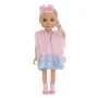 Модна кукла момиче с розова кожена жилетка и панделка - 45 см S_1245427, снимка 1