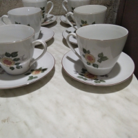 Сервиз Комплект 6 чаши с чинийки от соца Дянко Стефанов Разград порцелан, снимка 1 - Сервизи - 44737008