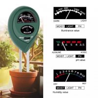 Влагомер за почва PH метър термометър почвен анализатор светломер 4в1, снимка 11 - Градински цветя и растения - 39552751