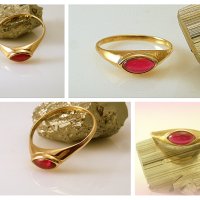 Продаден!Златен пръстен с рубин, форма маркизет 1.82 грама, размер №59, снимка 3 - Пръстени - 41606274