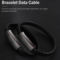 Унисекс кожена гривна USB кабел за зареждане и пренос на данни за iPhone, снимка 1 - USB кабели - 41702711
