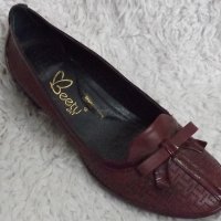 Обувки естествена кожа, бордо, код 482/ББ1/59, снимка 1 - Дамски обувки на ток - 39327442