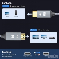 4K DisplayPort към HDMI, 4K@30Hz, DP към HDMI кабел, найлонова оплетка, позлатени накрайници, 180 см, снимка 4 - Кабели и адаптери - 36039924