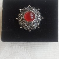 Старинен сребърен пръстен с карнеол, снимка 2 - Пръстени - 41555387