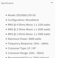 Усилвател Моноблок 3к EDGE EDS 3000.1 FD , снимка 11 - Ресийвъри, усилватели, смесителни пултове - 41772554
