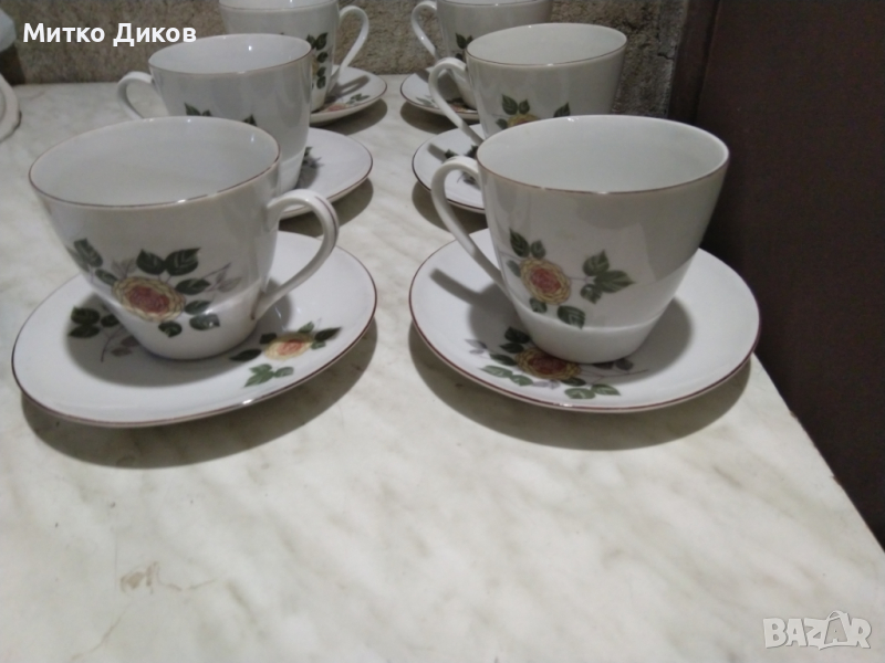 Сервиз Комплект 6 чаши с чинийки от соца Дянко Стефанов Разград порцелан, снимка 1
