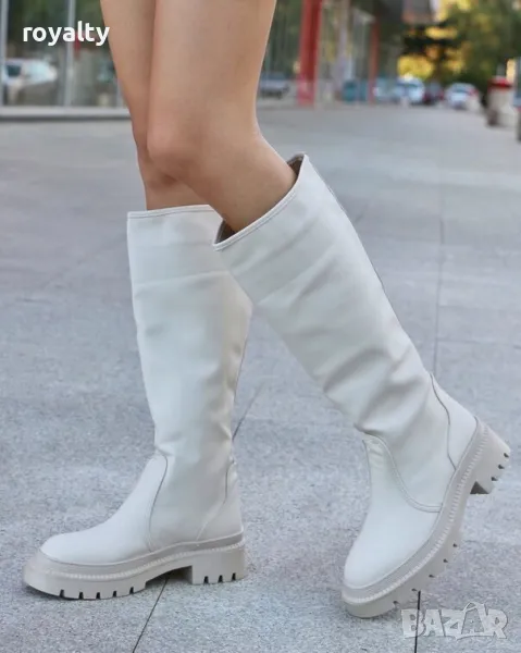 Равни ботуши - бежова кожа, снимка 1