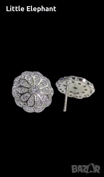 Сребърни обеци цветя с кристали,white,колекция "Flowers"/нови, снимка 1