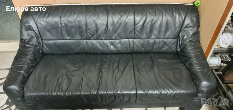 Черен кожен диван, снимка 1