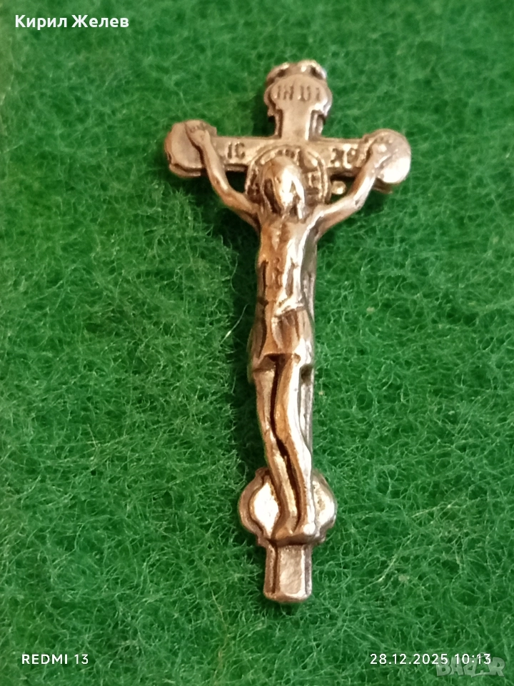 Сребърен кръст Исус от Назарет , Царят на Юдеите майсторска изработка 22144, снимка 1