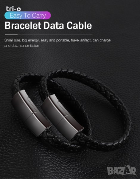 Унисекс кожена гривна USB кабел за зареждане и пренос на данни за iPhone, снимка 1