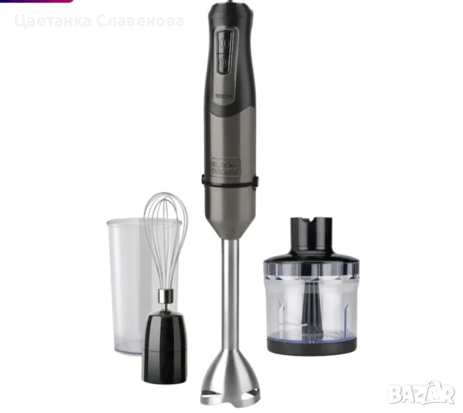 Пасатор Black&Decker BXHBA1000E, 1000W, 20 скорости, Чопър, Тел, Функция Turbo, Черен/Инокс, снимка 1