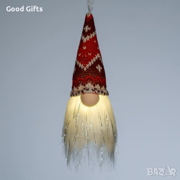 LED Светещ коледен гном с червена шапка, 15см, снимка 1