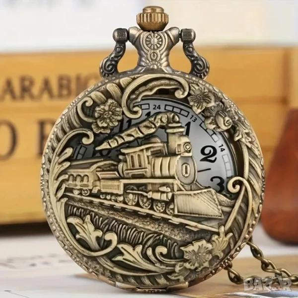 Джобен часовник влак локомотив парен машинист вагони релси железници перон гара, снимка 1