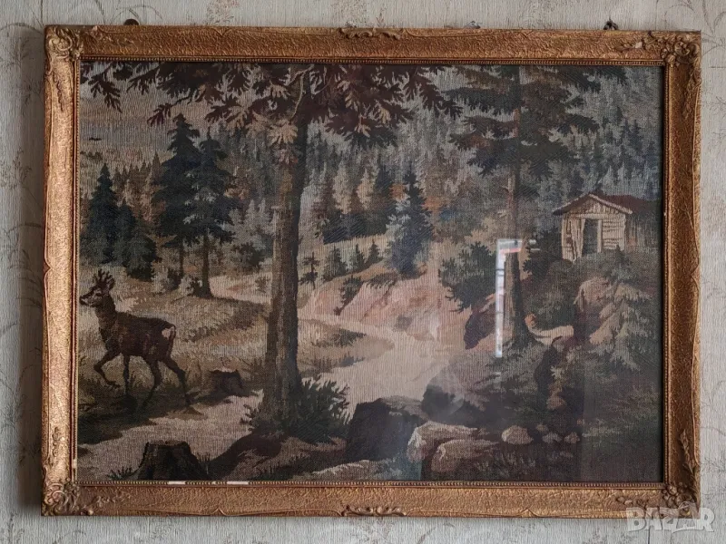 Стар,голям,рамкиран гоблен. , снимка 1