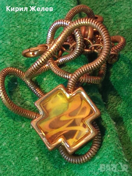 СТАРО ВИНТИДЖ АРТ ЗЛАТИСТО КОЛИЕ с КРЪСТ 23375, снимка 1