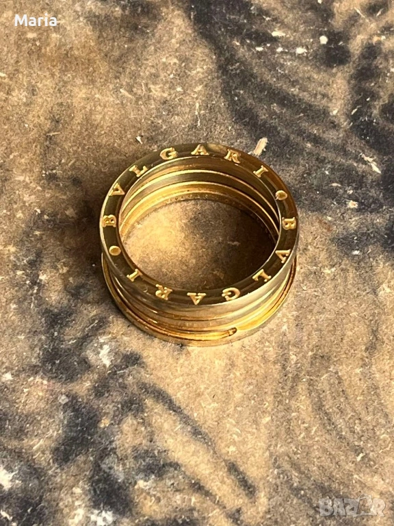 Масивен мъжки пръстен тип Bvlgari – стоманен, златист, снимка 1
