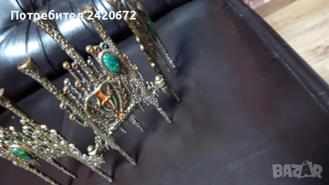 бронзов свещник Менора с тюркоаз, снимка 2 - Антикварни и старинни предмети - 56165260