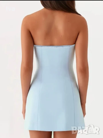 Светлосиня рокля с рози S и М размер – нежност и изящество, снимка 2 - Рокли - 51372817