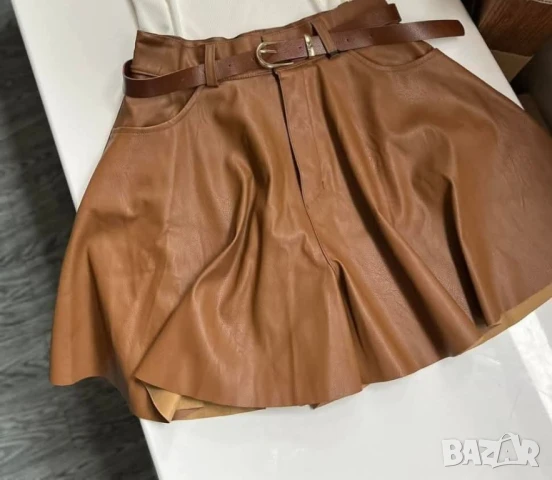 къси кожени панталонки с колан , снимка 2 - Къси панталони и бермуди - 50923113