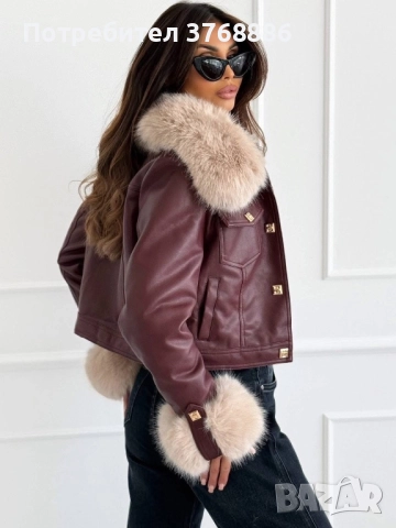 Кожено яке с пух , снимка 4 - Якета - 52256521