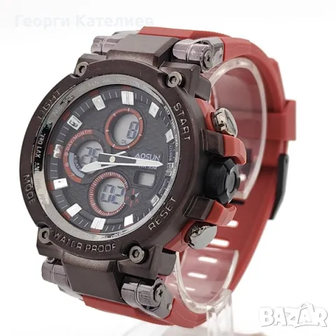 Електронен мъжки часовник спортен модел с голям циферблат и червена силиконова каишка, снимка 2 - Мъжки - 48125964