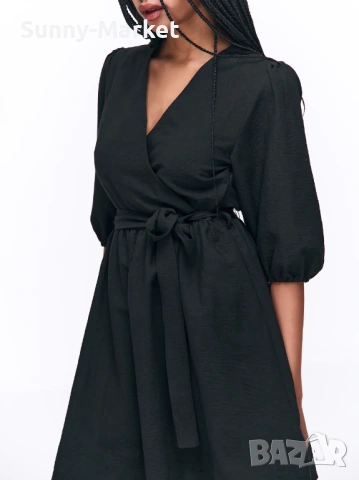 Дамска черна рокля с колан, снимка 3 - Рокли - 53507170