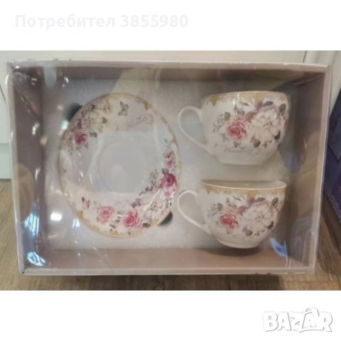 Подаръчен комплект от 2 броя порцеланови чаши за кафе 250ML с 2 чинийки, снимка 4 - Подаръци за жени - 44200364