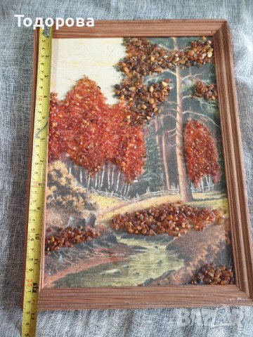 Есенен пейзаж с необработен кехлибар, снимка 3 - Картини - 41900856