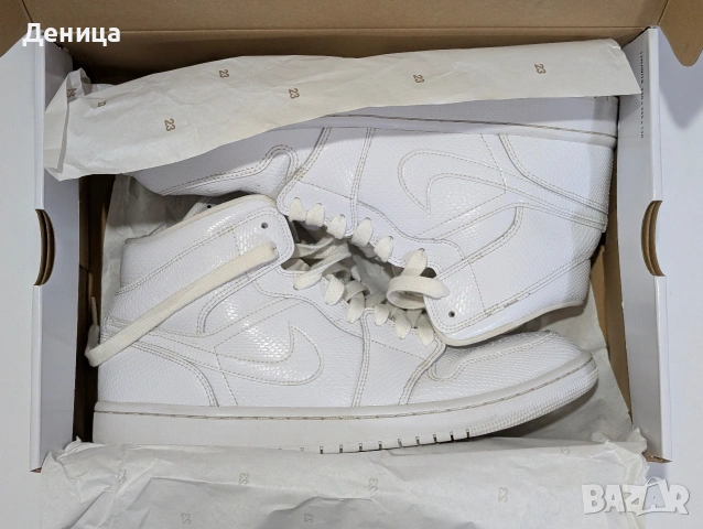 Nike Air Jordan 1 Mid White Snakeskin - 44.5, снимка 8 - Маратонки - 53198113