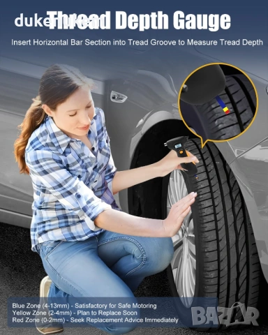 5 в 1 дигитален манометър за гуми с LED и аварийни функции, снимка 5 - Аксесоари и консумативи - 53256516