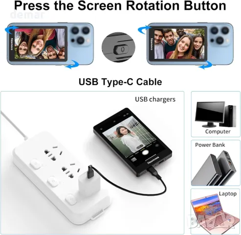 Newmowa 4K 30fps кабелен+1080P безжичен екран, 2 в 1 магнитен за селфи, снимка 6 - Селфи стикове, аксесоари - 49494619