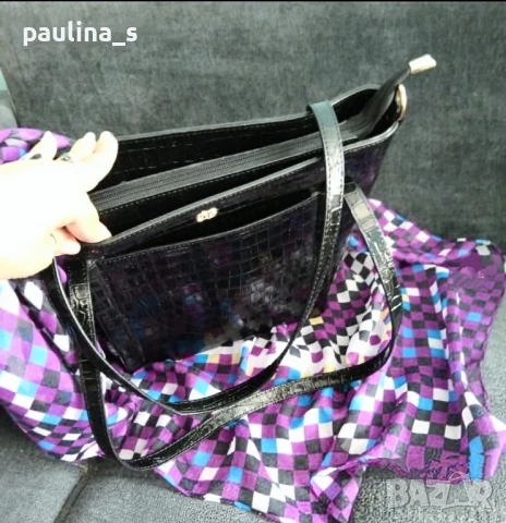 Два различни броя / Маркова чанта тъмно синя и Черна Лачена с кроко ефект , снимка 15 - Чанти - 36909530