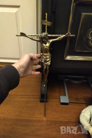 Масивно ръчно изработено бронзово разпятие 56 см, снимка 2 - Антикварни и старинни предмети - 44659034