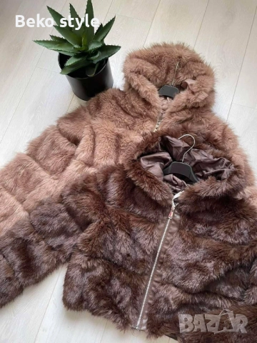 Пухено яке с качулка , снимка 2 - Якета - 52537423