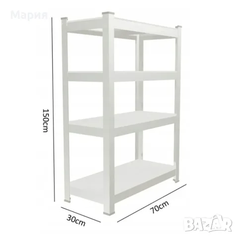 Здрав метален стелаж  -  Безвинтов гаражен рафт с 4 нива 150x70x30 см, снимка 3 - Етажерки - 55736020