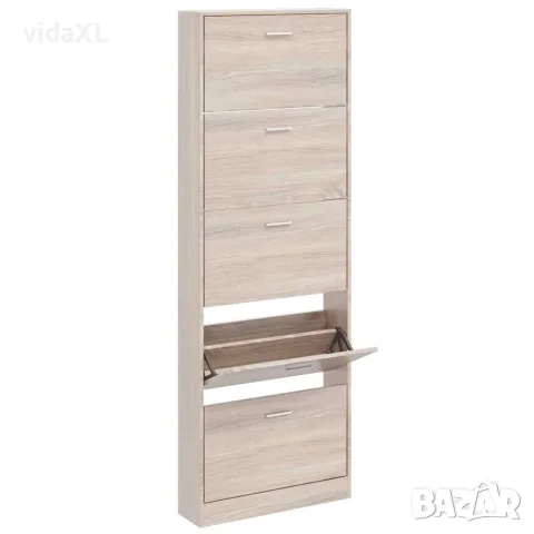 vidaXL Дървен шкаф за обувки с 5 отделения, дъб, снимка 3 - Шкафове - 56146362