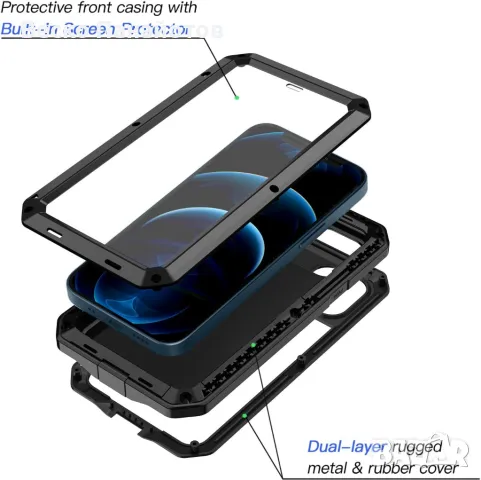Метален калъф Lanhiem за iPhone 12, iPhone 12 Pro.-водоустойчив, снимка 5 - Калъфи, кейсове - 49258953