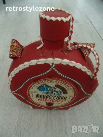 № 7422 стара стъклена бъклица   - с кожено покритие / изк.кожа /  , снимка 3 - Други ценни предмети - 44534424